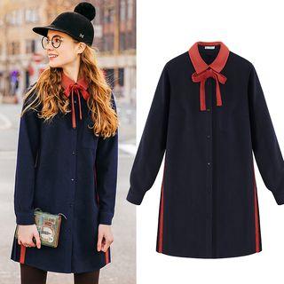 Long-sleeve Contrast-trim Collared Dress