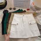 High-waist Plain Mock Pocket A-line Skirt