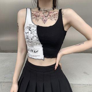 Color Panel Asymmetric-hem Crop Tank Top