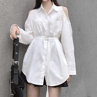 Belted Cold-shoulder Shirt