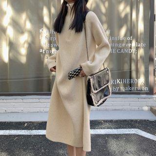 Turtleneck Half-zip Midi Sweater Dress