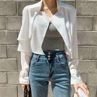 Textured Cropped Trench Jacket