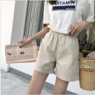 Plain Elastic-waist Shorts