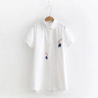 Rabbit Embroidered Short-sleeve Shirt White - One Size