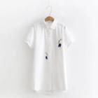 Rabbit Embroidered Short-sleeve Shirt White - One Size