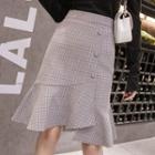 Ruffle Trim Plaid Midi A-line Skirt