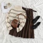Turtleneck Striped Sweater / A-line Skirt