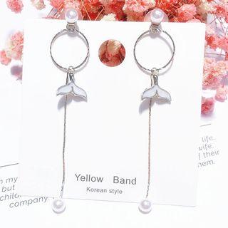 Whale Tail Faux Pearl Dangle Earring 1 Pair - Silver - One Size