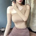 One-shoulder Lace-up Top Coffee - One Size