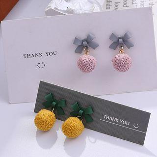 Bow Yarn Pom Pom Dangle Earring