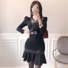 Wrap-front Flounce-hem Dress Black - One Size