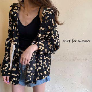 Floral Shirt Jacket Black - One Size