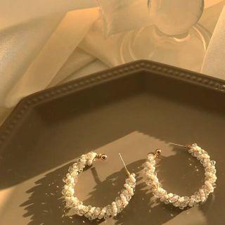 Beaded Hoop Drop Earring 1 Pair - 925 Silver Needle - Stud Earring - As Shown In Figure - One Size