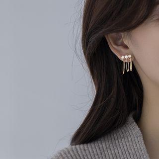 Rhinestone Chained Earring Gold - One Size