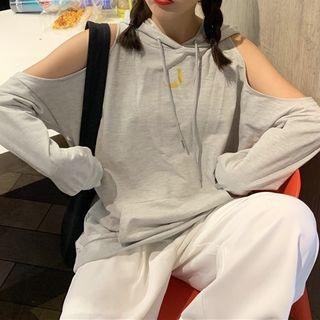 Cold Shoulder Embroidered Hoodie