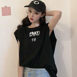 Cap Sleeve Letter Print Top