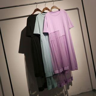 Mesh Overlay Short Sleeve T-shirt Dress
