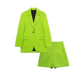 Plain Single-button Blazer / Short / Set