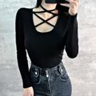Long-sleeve Strappy Scoop-neck Top