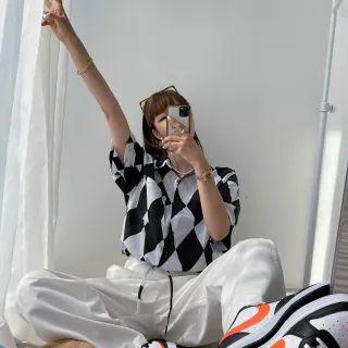 Drawstring-hem Argyle Shirt