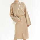 Set: Mock Neck Sweater + Buttoned Straight Fit Skirt