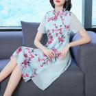 Traditional Chinese Short-sleeve Floral A-line Dress