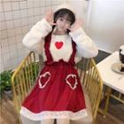 Lace-trim Jumper Mini Dress / Furry Heart Sweatshirt