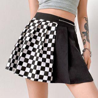 Plaid Panelled Skirt
