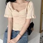 Ruched Bell-sleeve Cropped Knit Top