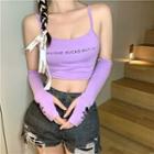 Set: Spaghetti Strap Lettering Top + Arm Sleeves Purple - One Size