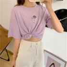 Loose-fit Elbow-sleeve Flower Print T-shirt