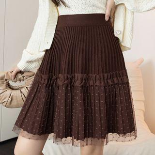 Mesh Overlay Accordion Pleat Mini A-line Skirt