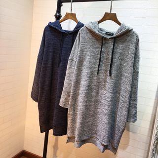 Elbow-sleeve Melange Hoodie