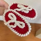 Ribbon Crochet Hair Clip Bow - White & Red - One Size