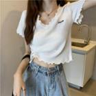 Short-sleeve Lettering Ruffled Cropped Top