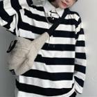 Long-sleeve Striped Polo Shirt Stripe - Black & White - One Size