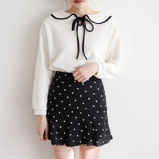 Contrast Trim Collared Long Sleeve Top