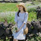 Elbow-sleeve Puff-sleeve Smock-waist Foliage A-line Dress