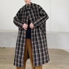 Slit-side Gingham Oversize Coat With Sash