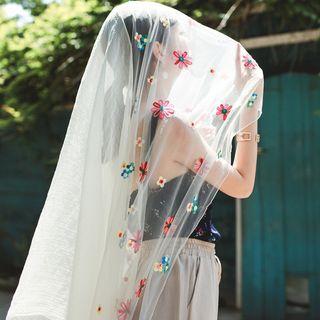 Embroidered Flower Chiffon Shawl
