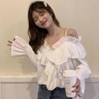 Cold-shoulder Ruffled Blouse White - One Size