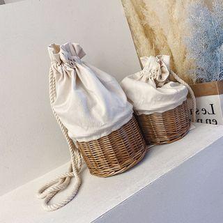 Straw Panel Canvas Backpack Khaki - One Size