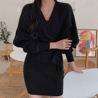 Tube-hem Rib-knit Wrap Dress