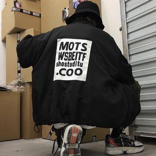 Reversible Lettering Print Fleece-lined Zip Jacket