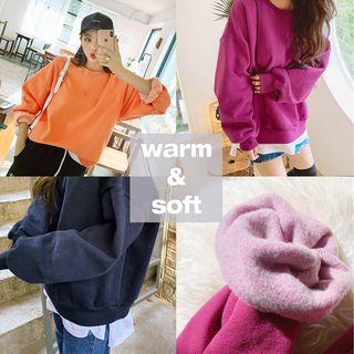 Fleece-lined Layered-hem Oversized Pullover
