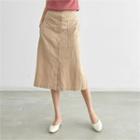 Band-waist Buttoned Linen Blend Long Skirt