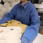 Embroidered Long-sleeve Loose-fit Polo-shirt