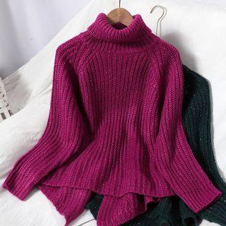 Slit-hem Turtleneck Sweater