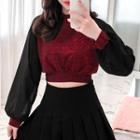 Mock-neck Cropped Long-sleeve Top