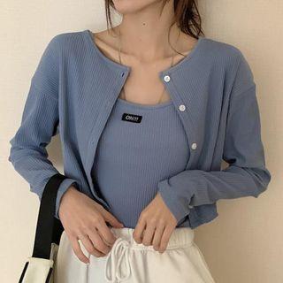 Plain Cropped Cardigan / Cropped Camisole Top